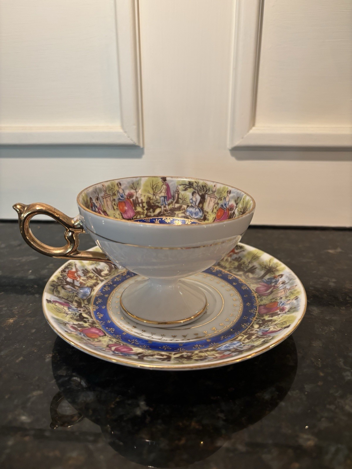 Vtg Royal Carlton Japan Porcelain Tea Cup Saucer Set Gold Handle Trim Victorian
