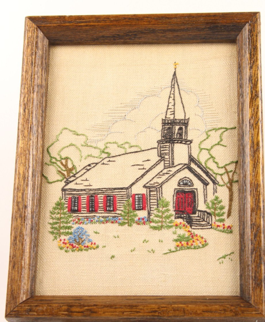VTG Hand Stitched “Old Country Church” Framed Art VTG Hand Stitched “Old Country Church” Framed Art