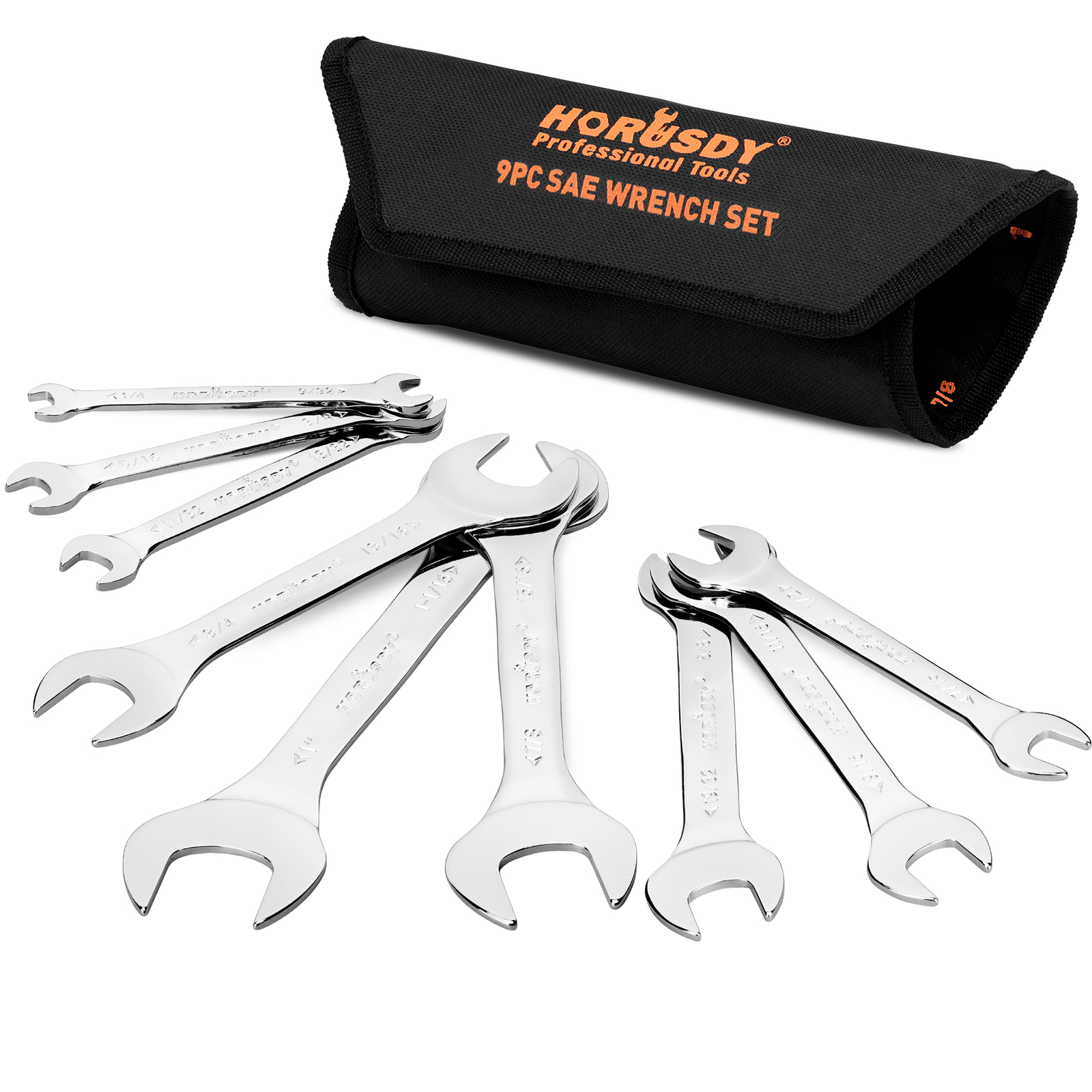 9PC Super-Thin Open End Wrench Set Rolling Pouch SAE Slim Spanner 1/4\