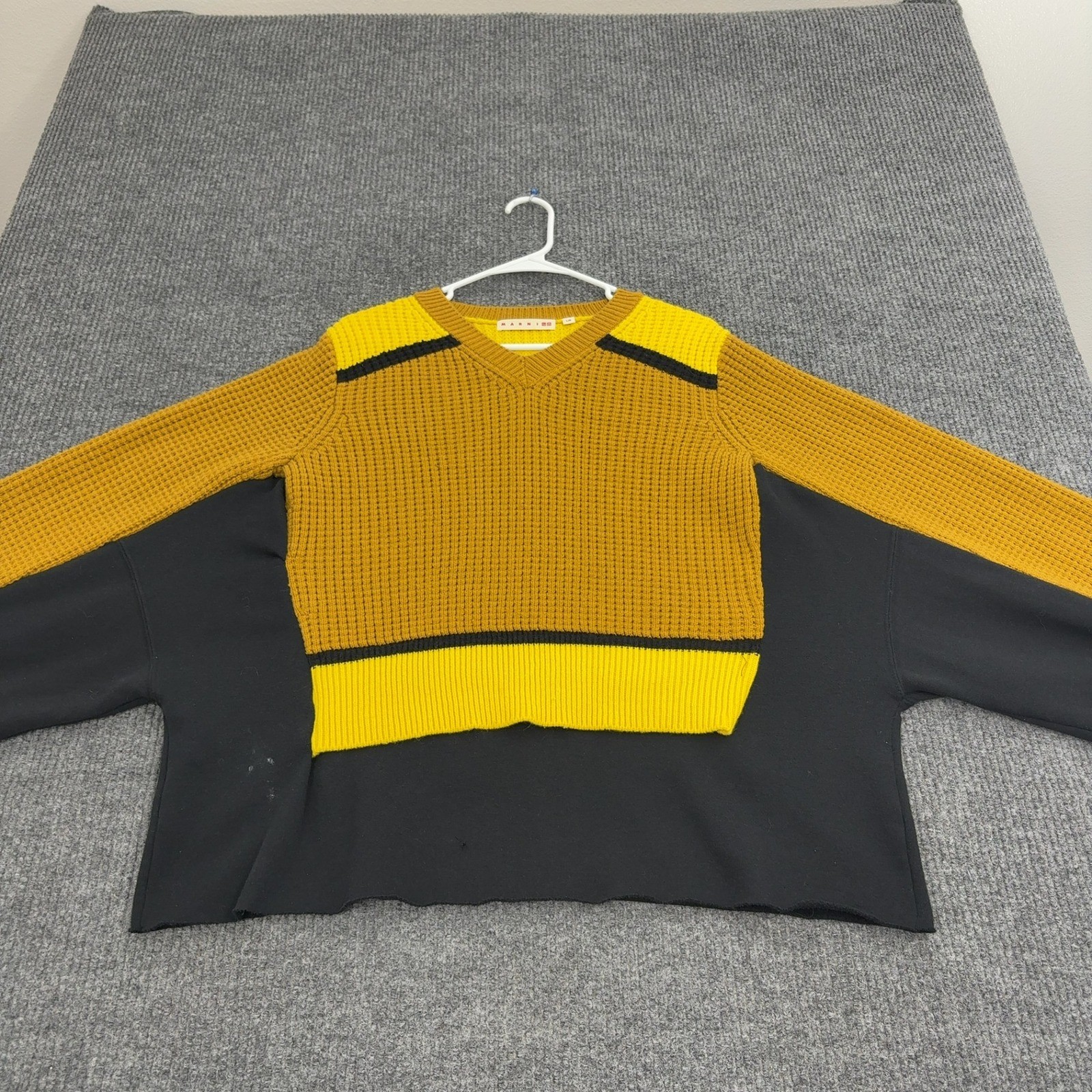 Marni x Uniqlo Sweater Mens L Yellow Black Wool Blend Colorblock Oversized Style