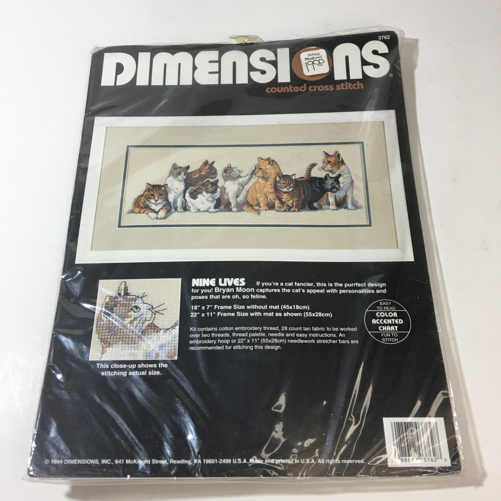 Dimensions Counted Cross Stitch Kit 3762 Nine Lives Cats Bryan Moon 1994 Dimensions Counted Cross Stitch Kit 3762 Nine Lives Cats Bryan Moon 1994