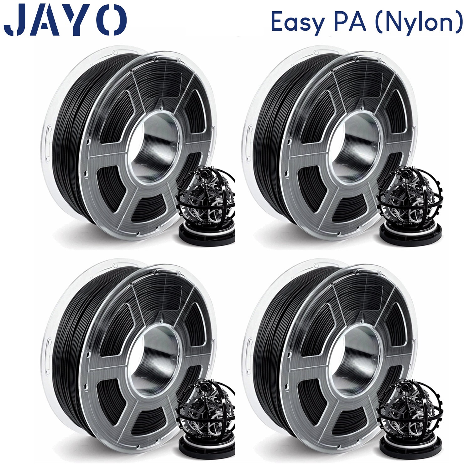 JAYO 4*1KG Easy PA Nylon 6+66 Black Filament 1.75mm 2.2lbs Warp-Free Strong JAYO 4*1KG Easy PA Nylon 6+66 Black Filament 1.75mm 2.2lbs Warp-Free Strong
