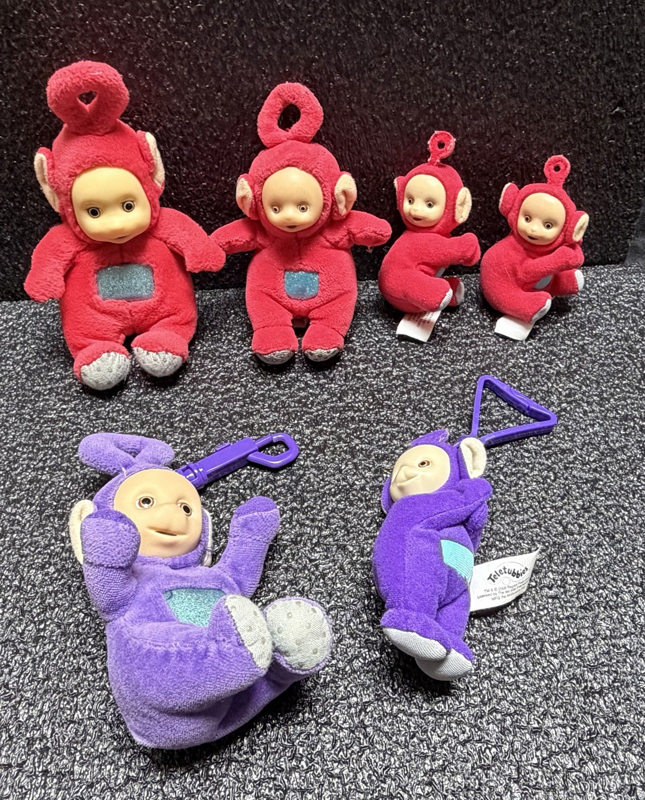 TELETUBBIES PO, TINKY-WINKY, HUGE LOOSE LOT OF 6 PLUSH, 1998-2000, VARIETY