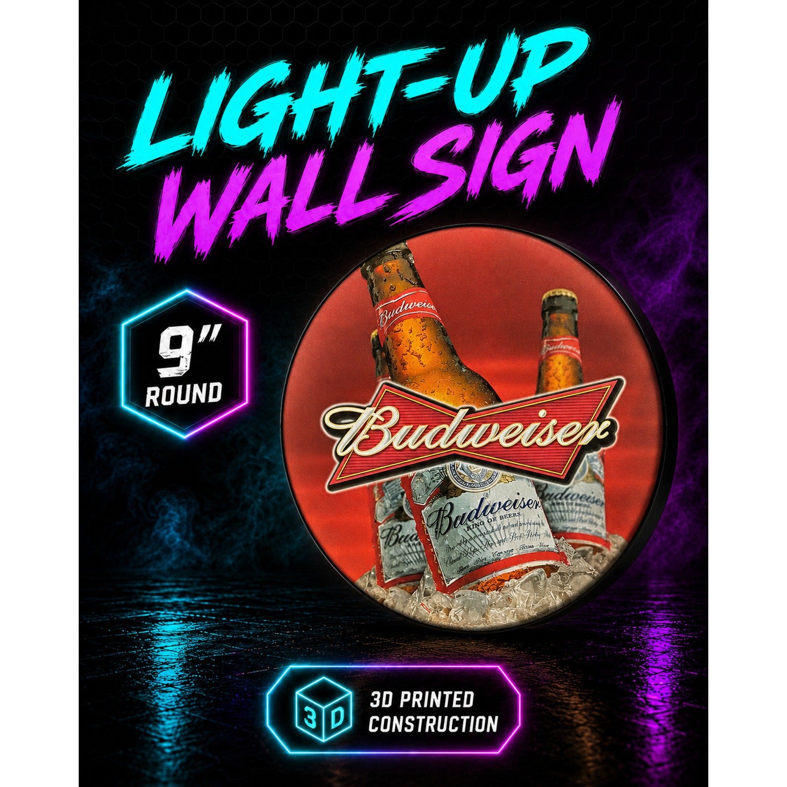 Budweiser Double Sided Lighted Wall Hanging Bar Sign Beer Pub Man Cave Decor