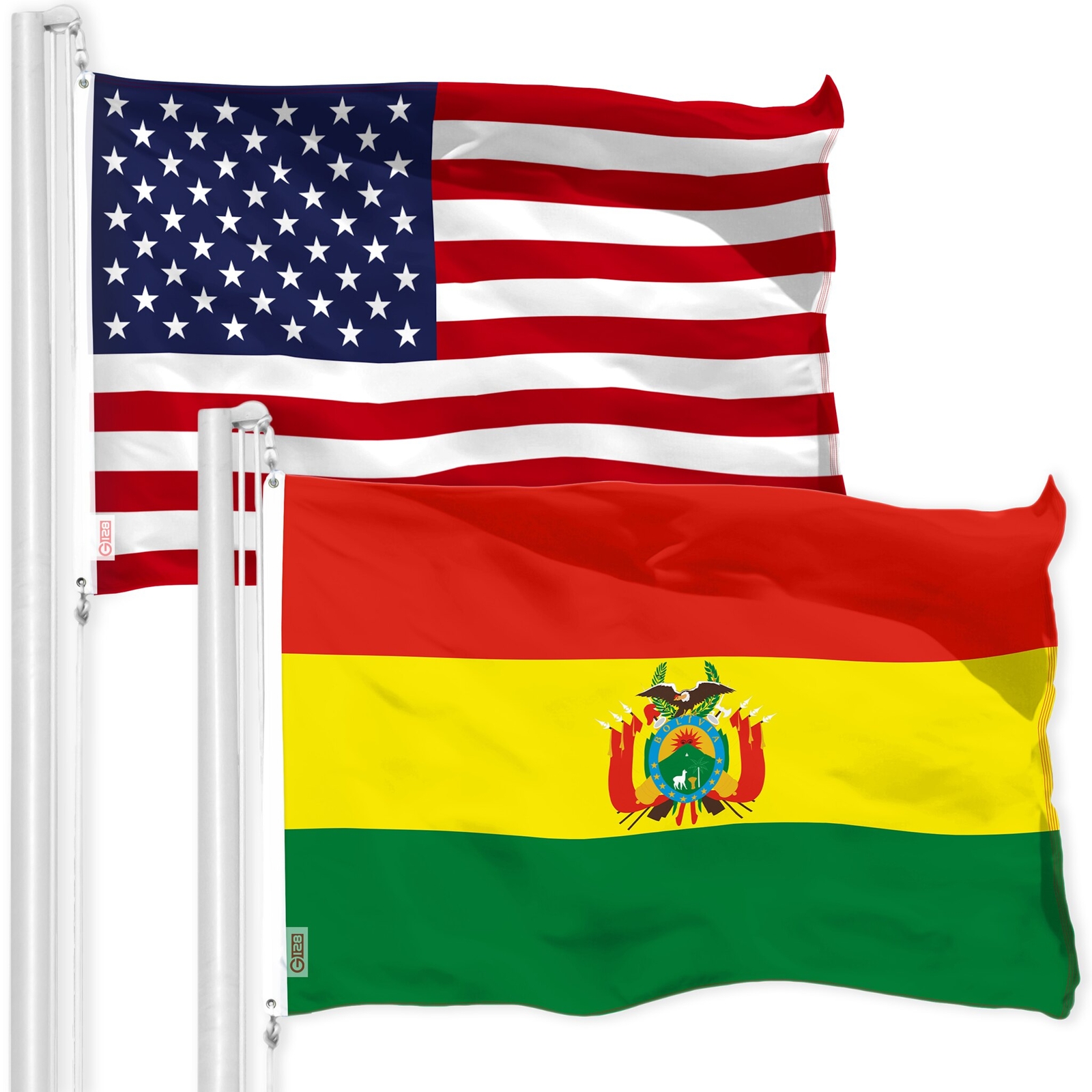 G128 Combo Pack: American USA Flag & Bolivia Flag 3x5 Ft, Both Printed 150D Poly