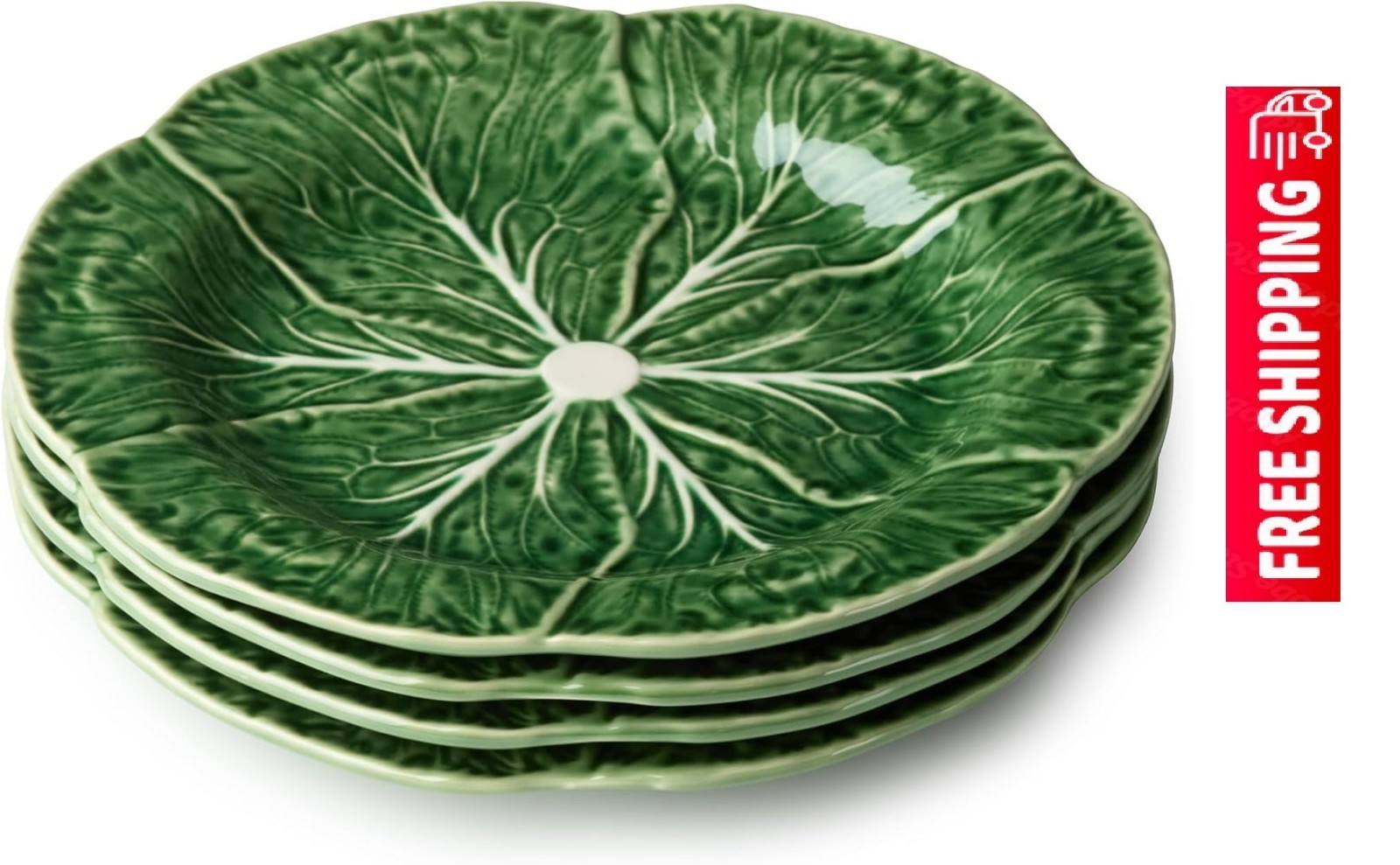 Le Jardin Cabbage 3D DINNER PLATES, SET OF FOUR - Sculpted Green Stoneware