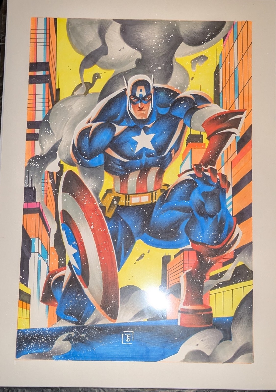 Marvel Captain America Original Art Pinup artist Thony Silas (16.5 x 23.5 in)