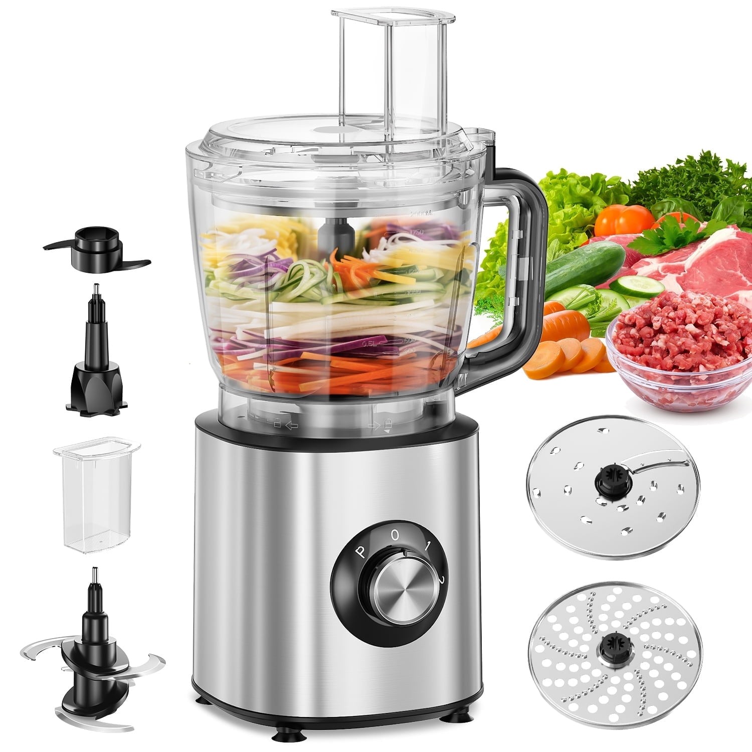 TINANA 6-in-1 Food Processor, 1000W Motor, 10-Cup BPA-Free Bowl, Multifunctional