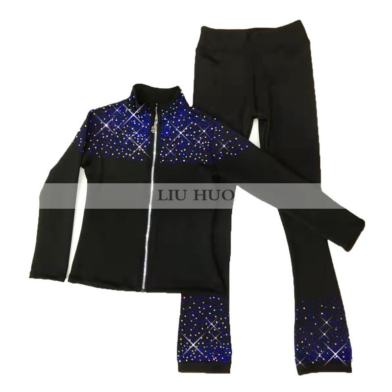 LIUHUO New Ice Figure Skating Jacket Pants Women Girl Trousers Top Black Teens