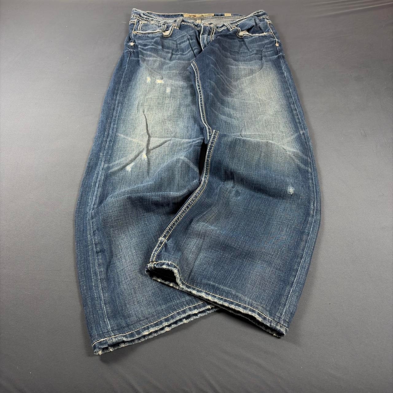 BKE Buckle Mens Vintage Y2K Bootcut Jeans Distressed Thick Stitch Denim 36x33
