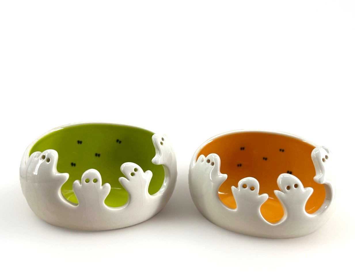 PartyLite Halloween Ghost Tealight Votive Holders Set of 2 Orange Green Retired