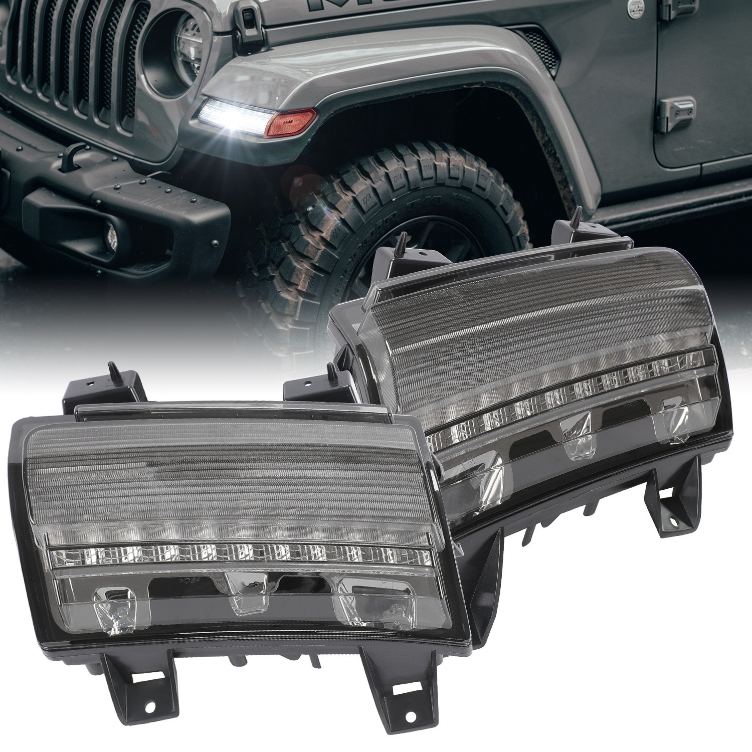SUNPIE Front LED Fender Light Kit Turn Signal for 18-26 Jeep Wrangler 4xe JL/JLU