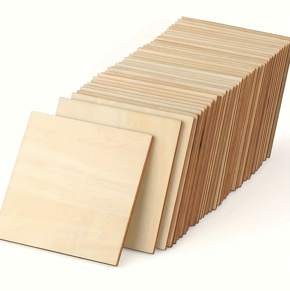 10pcs 4x4in Unfinished Wood Squares Blank Craft Boards DIY Sheets - NEW