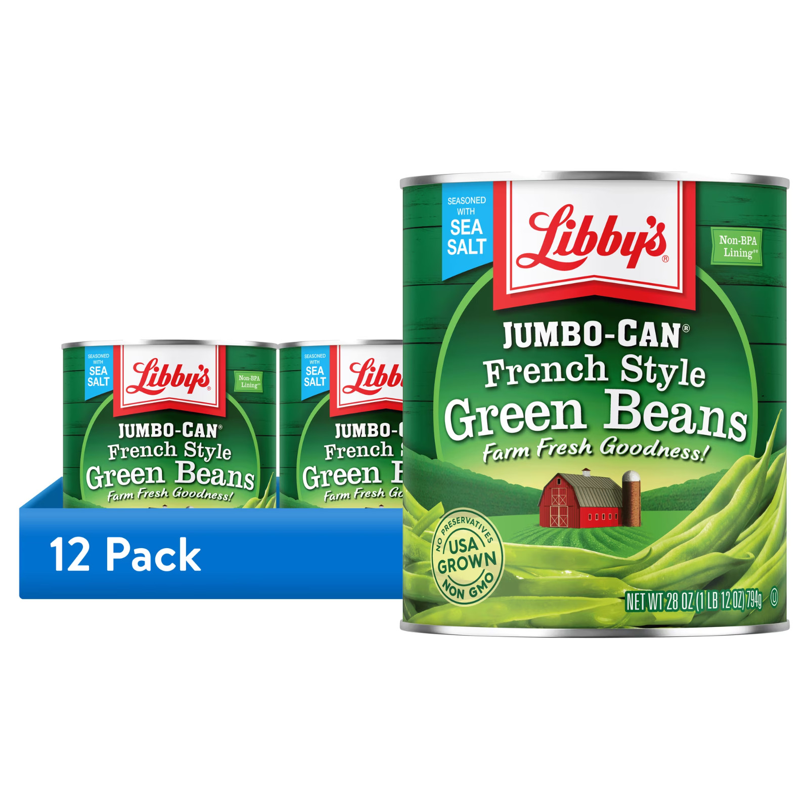 (12 pack) Libby\'s Canned French Style Green Beans, 28 oz