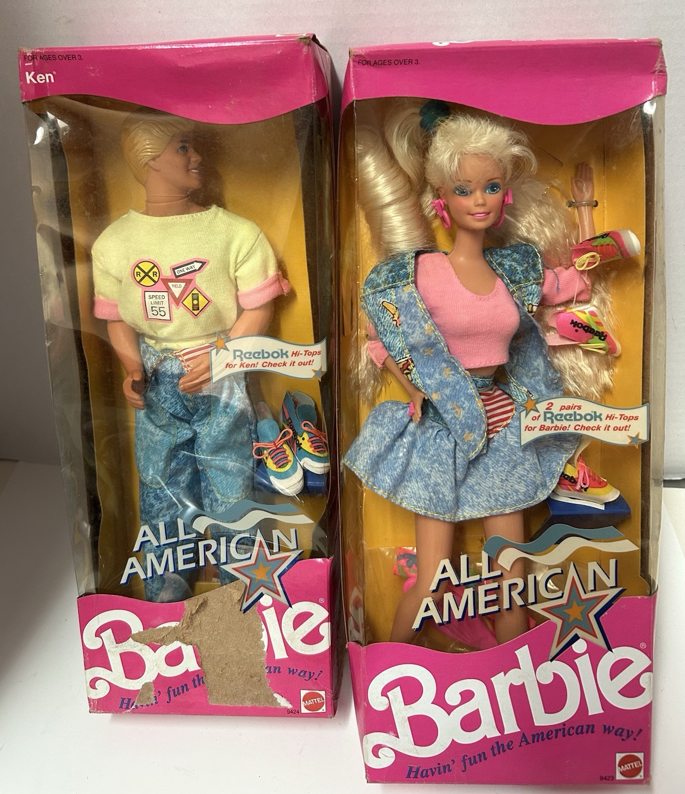 Vintage 1990 All American W/Reeboks-Barbie & Ken #9423 & #9424 NRFB Vintage 1990 All American W/Reeboks-Barbie & Ken #9423 & #9424 NRFB