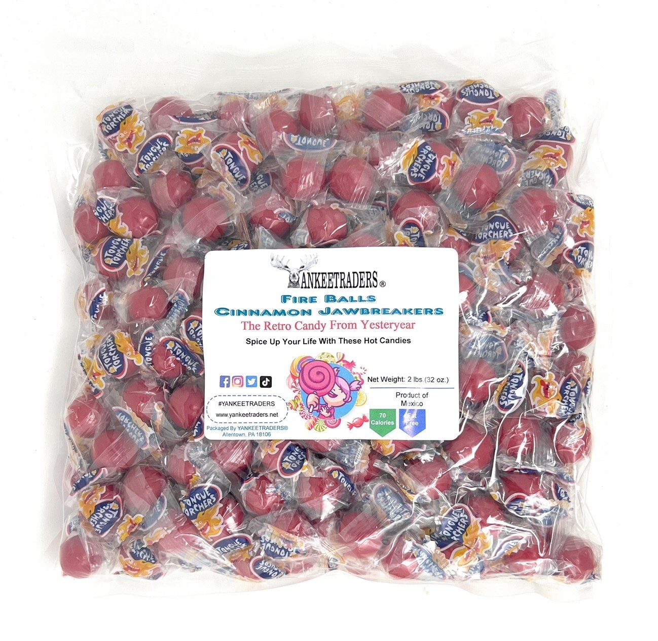 Fire Balls Cinnamon Jawbreaker Candy, 2, 2lb bags (4 lbs) ~ 