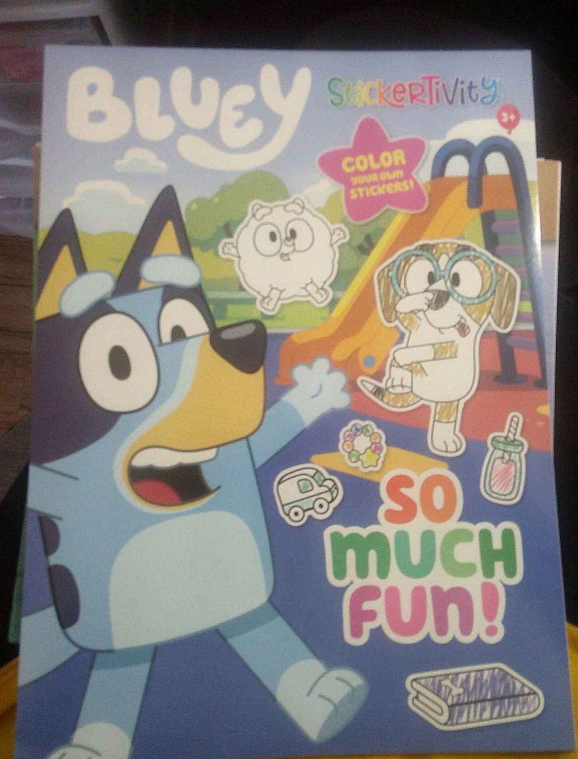 NEW BLUEY the dog stickertivity color your own stickers book w/ coloring scenes