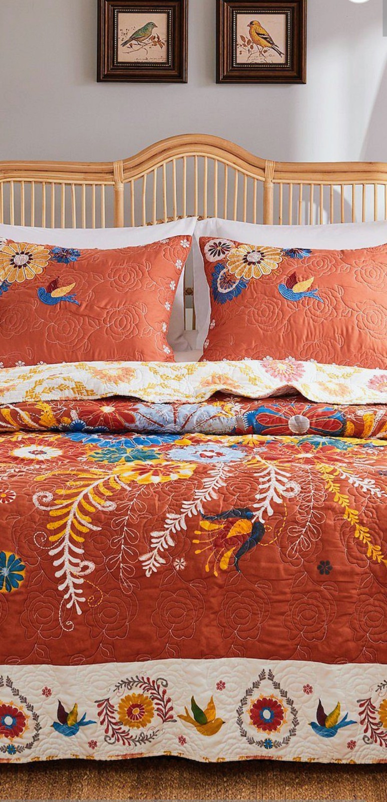 Greenland Home Fashions Topanga Floral Queen Quilt Set with Shams Boho
