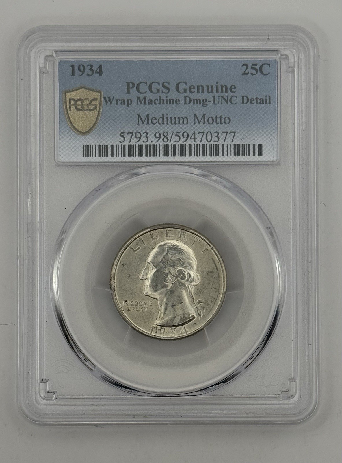1934-P 25¢ US Silver Washington Quarter “Medium Motto” • PCGS UNC DETAILS