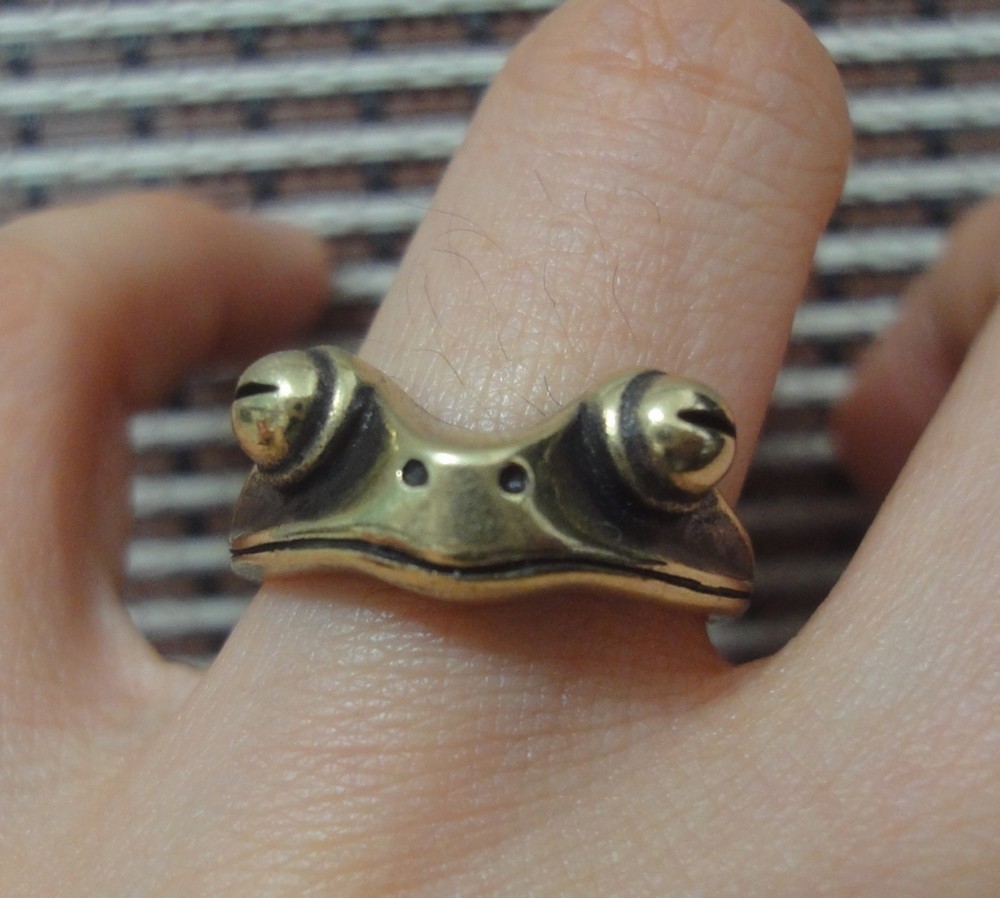 Vintage Brass Frog Ring Adjustable Retro Animal Toad Statement Jewelry Unisex