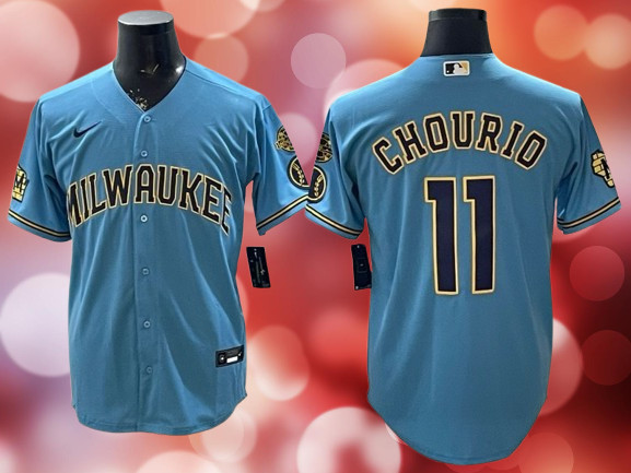 Men\'s Brewers #11 Jackson Chourio Blue Cool Base Stitched Jersey ALL SIZE