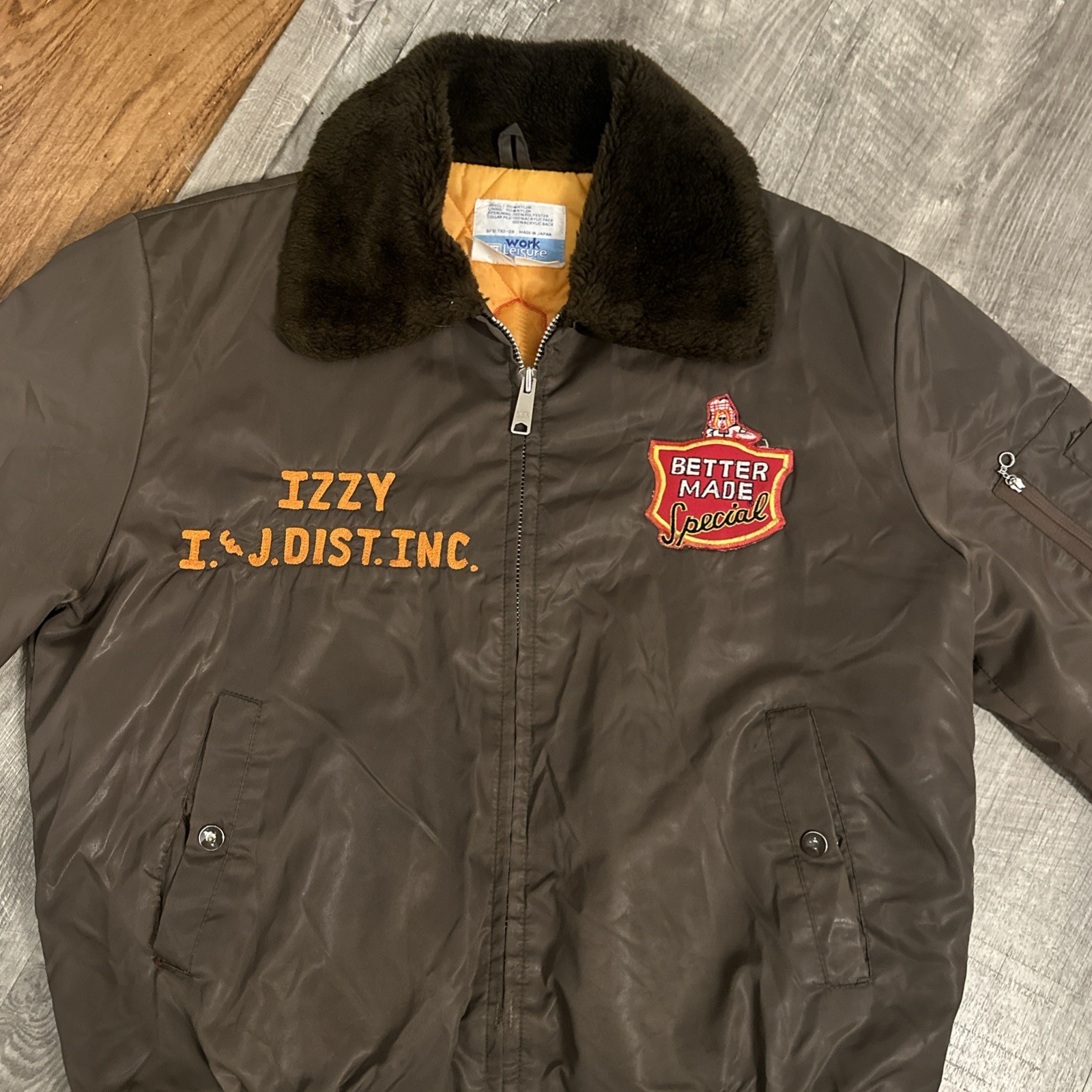 Vintage Better Made Potato Chips-80s-Brown & Embroidered-Bomber Jacket L (42-44)