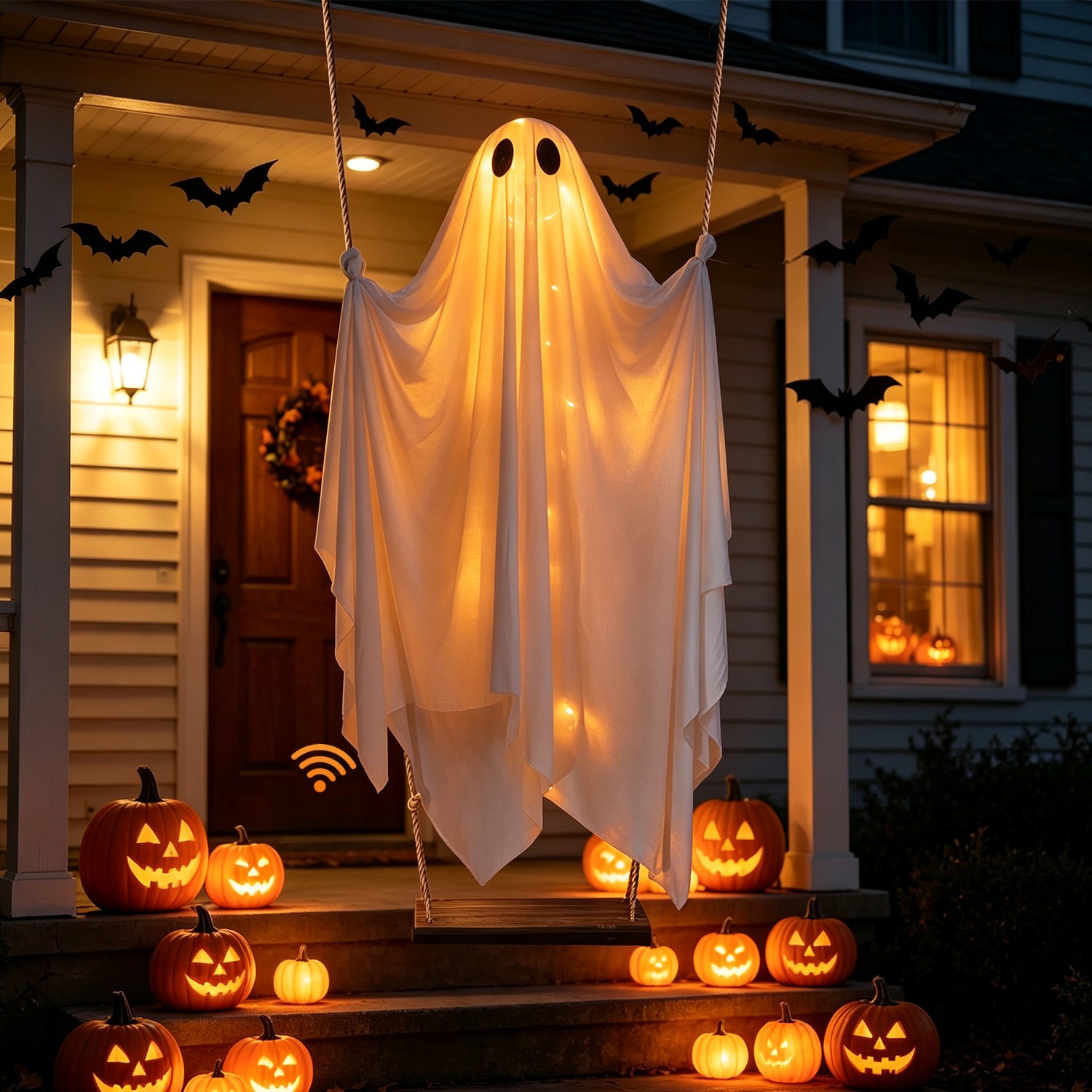 5ft Halloween Hanging Ghost Decoration- Spooky LED Glow-In-The-Dark Flying Ghost