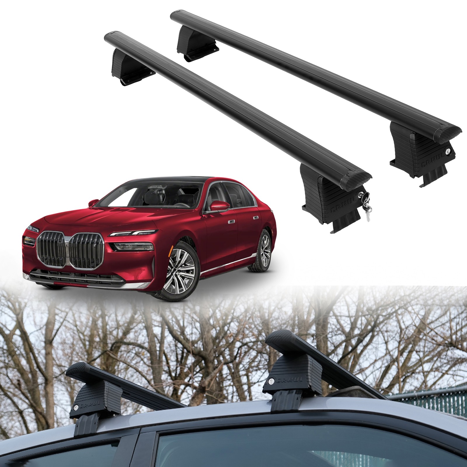 Open Box Roof Rack Crossbars for BMW i7 2023-2026 Fits Naked Roof - Black