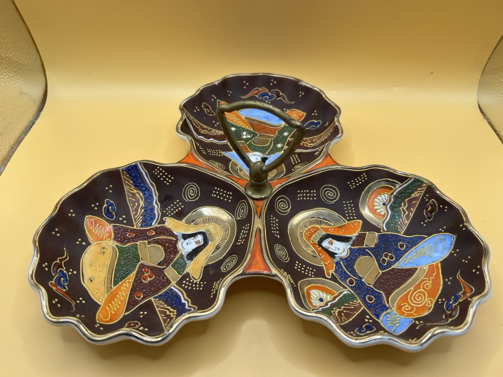 Vintage Japanese SATSUMA MORIAGE Immortals Divided Serving Dish Gilding VG+++