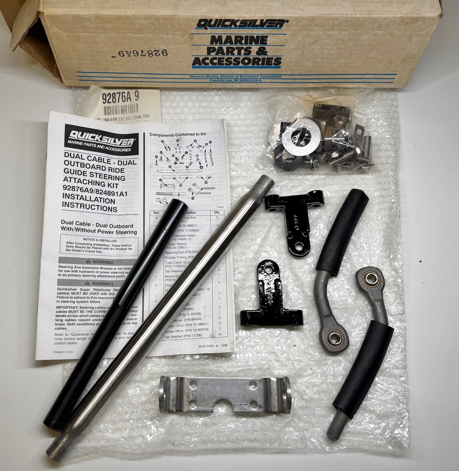 Mercury Quicksilver Dual Cable Dual Outboard Steering Attachment Kit OEM 92876A9