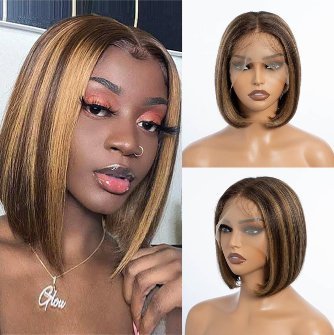 DÉBUT 13x4x4 Highlight Human Hair Short Bob Wigs, HD Lace Closure 8\