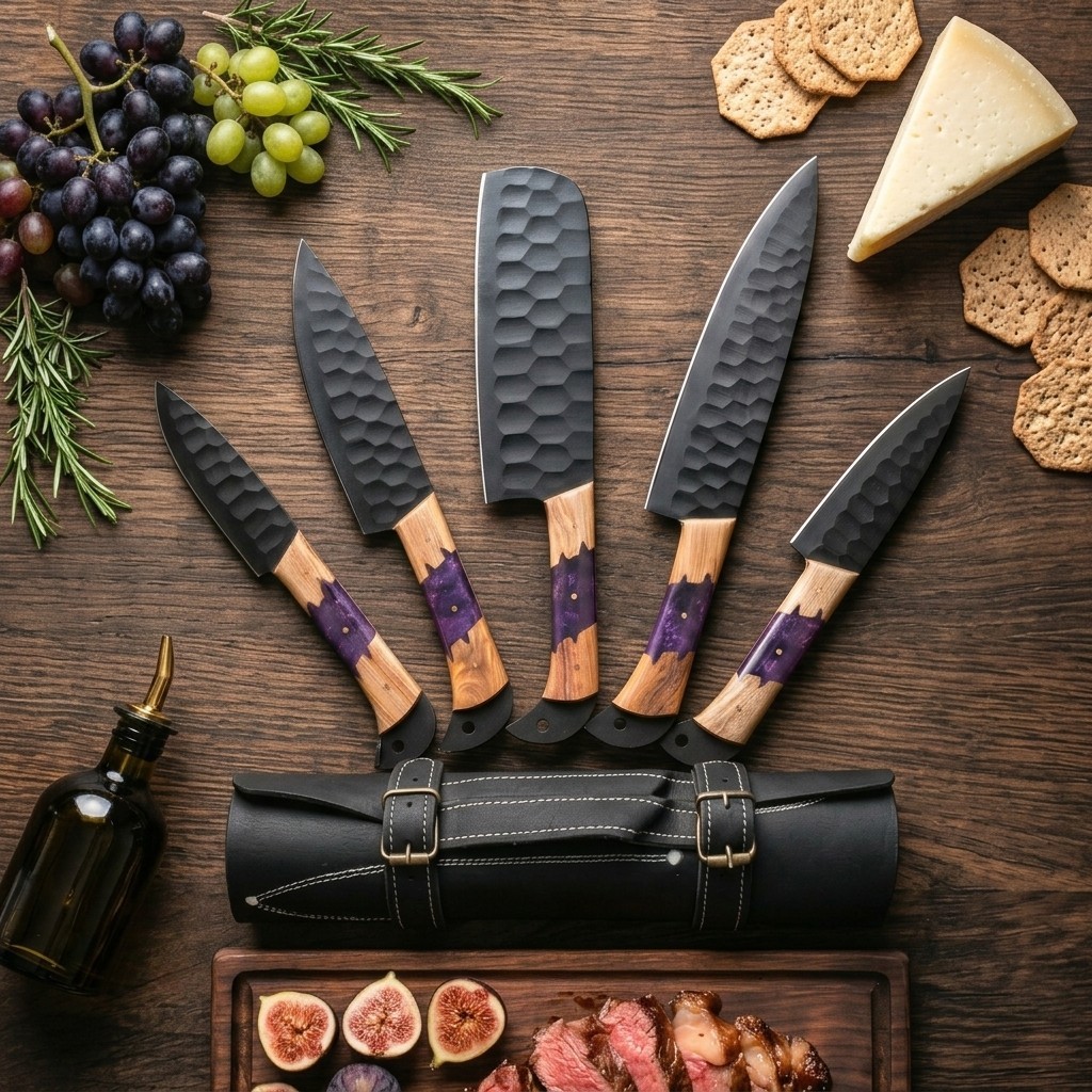 Carbon Steel Chef Knife Set – 5 Piece Kitchen Cooking Tools Gift for Home Chef