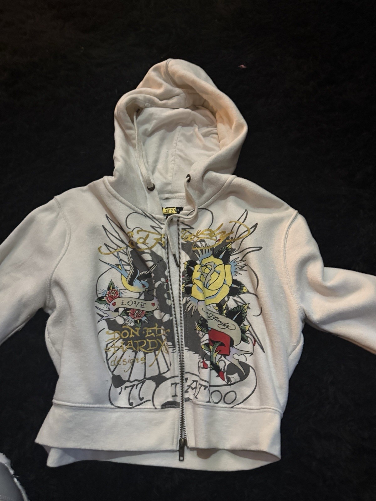 Ed Hardy White Cotton Fleece Full Zip Hooded Tattoo Graphic Hoodie Women XL Ed Hardy White Cotton Fleece Full Zip Hooded Tattoo Graphic Hoodie Women XL
