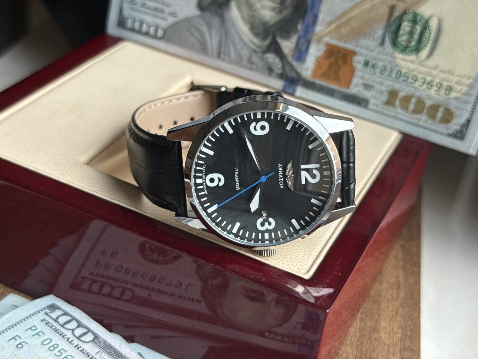 Watch Mechanical Aviator Black Pilot USSR Wrist Soviet Men\'s Date Raketa Rare