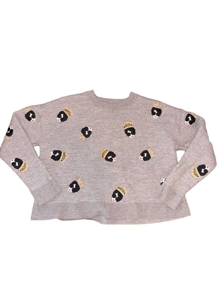 alice + olivia Gleeson Stace Face Sweater Size S Grey Wool alice + olivia Gleeson Stace Face Sweater Size S Grey Wool