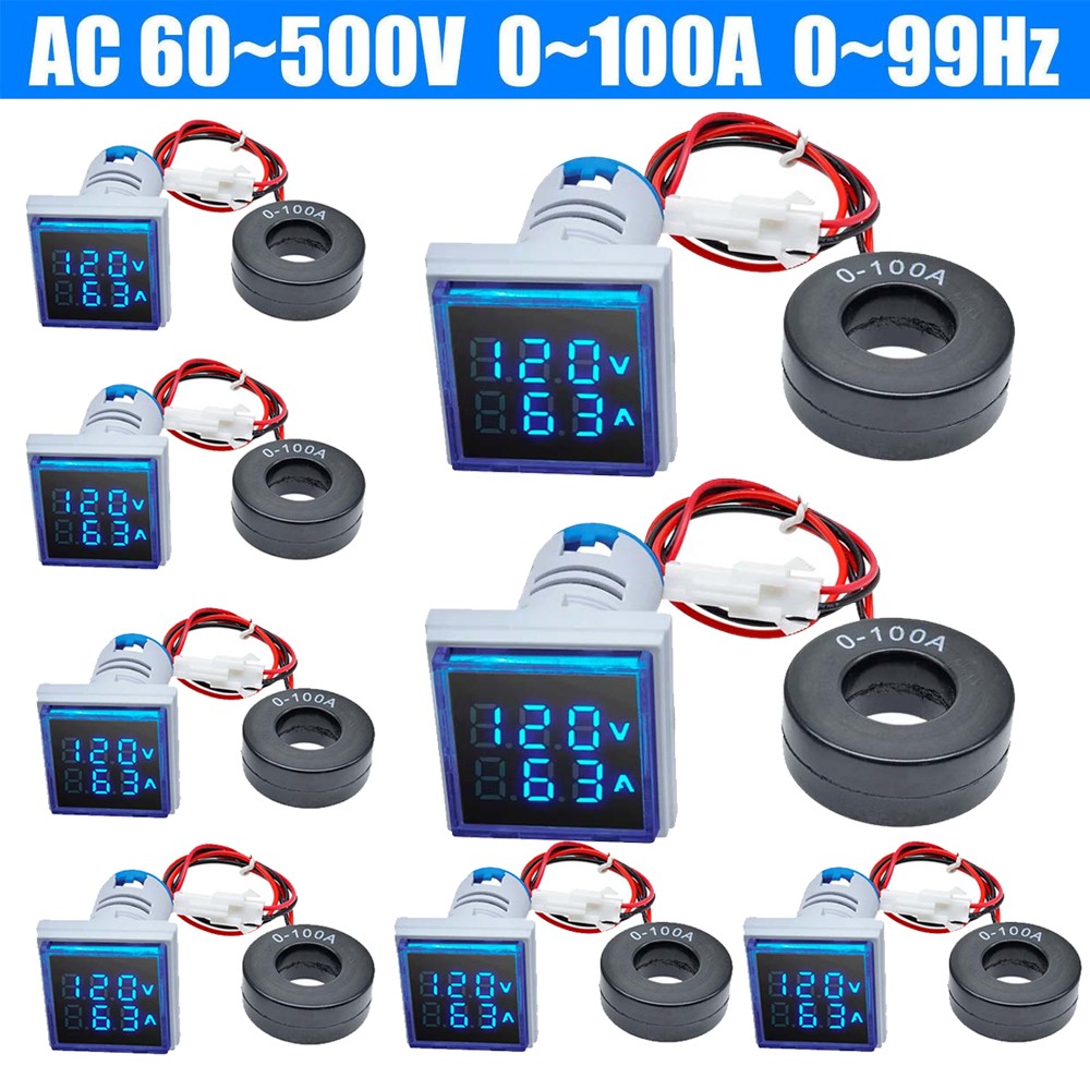 8pcs AC 60-500V 0-100A 22mm 3 in 1 Voltmeter Ammeter LED Digital Volt/AMP Meter
