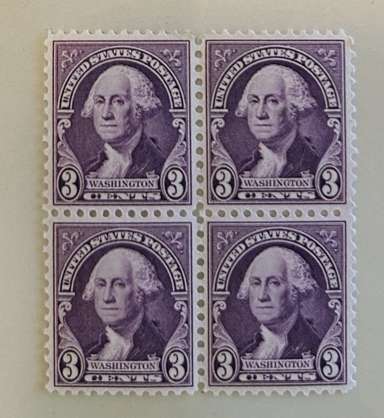 All (4) Antique George Washington Purple 3 Cents USA Stamps