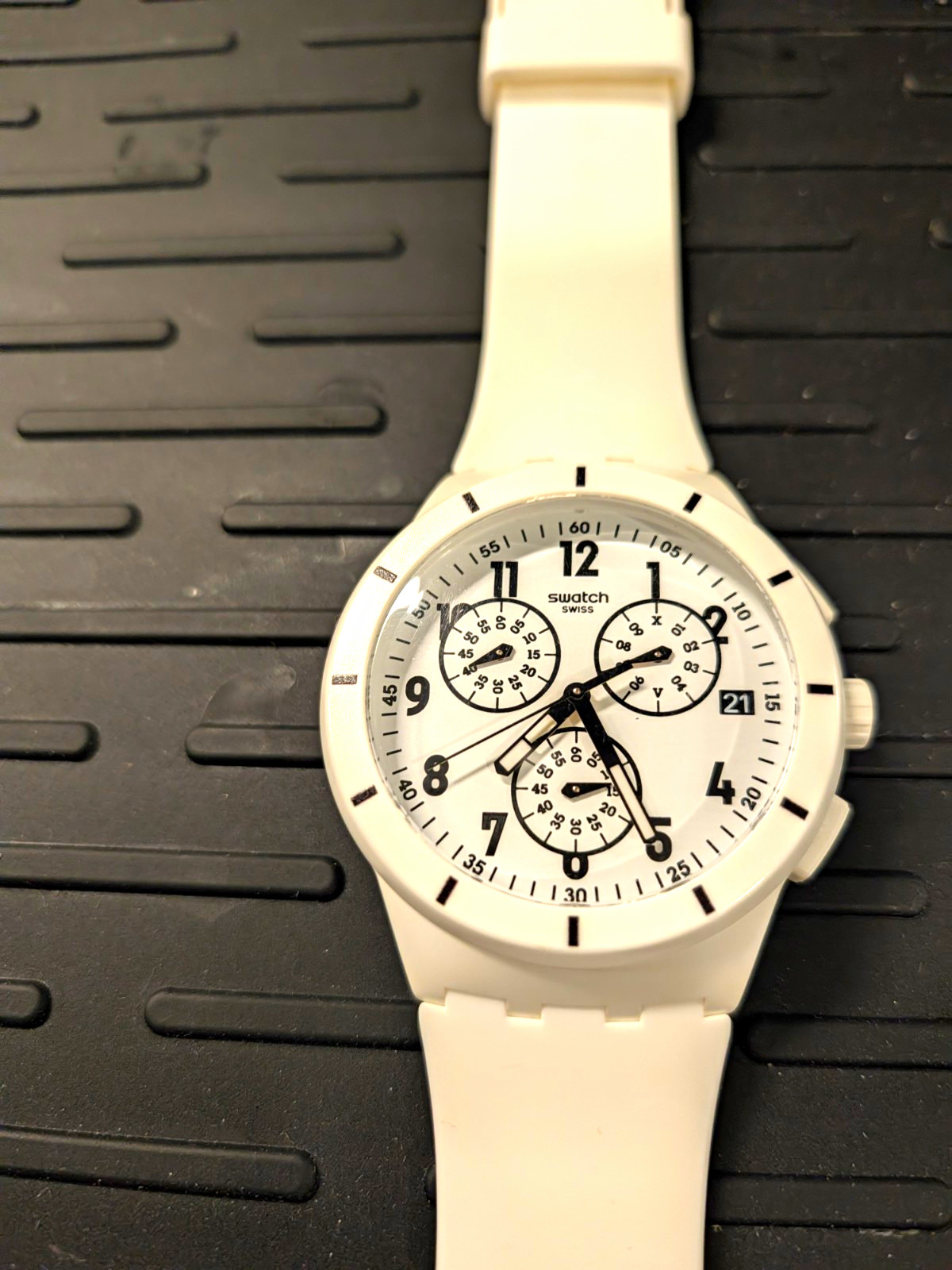 Swatch Twice Again Chronograph Date Watch Silicone Strap Arabic Dial
