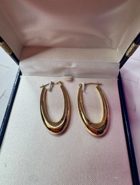 Vintage Solid 14K Yellow Gold Polished Teardrop Hoop Earrings