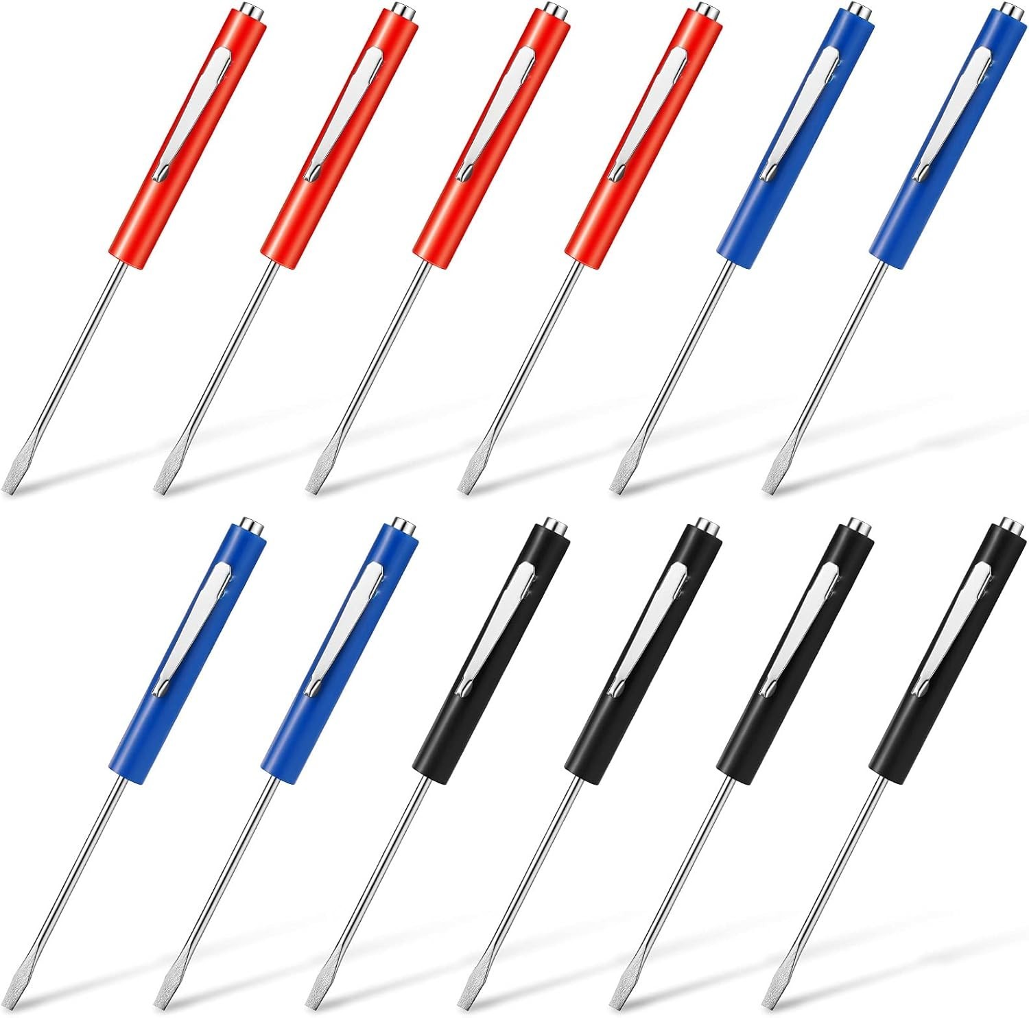12 Pcs Pocket Screwdriver Magnetic with Single Blade Flat Head Mini Tops Pocket