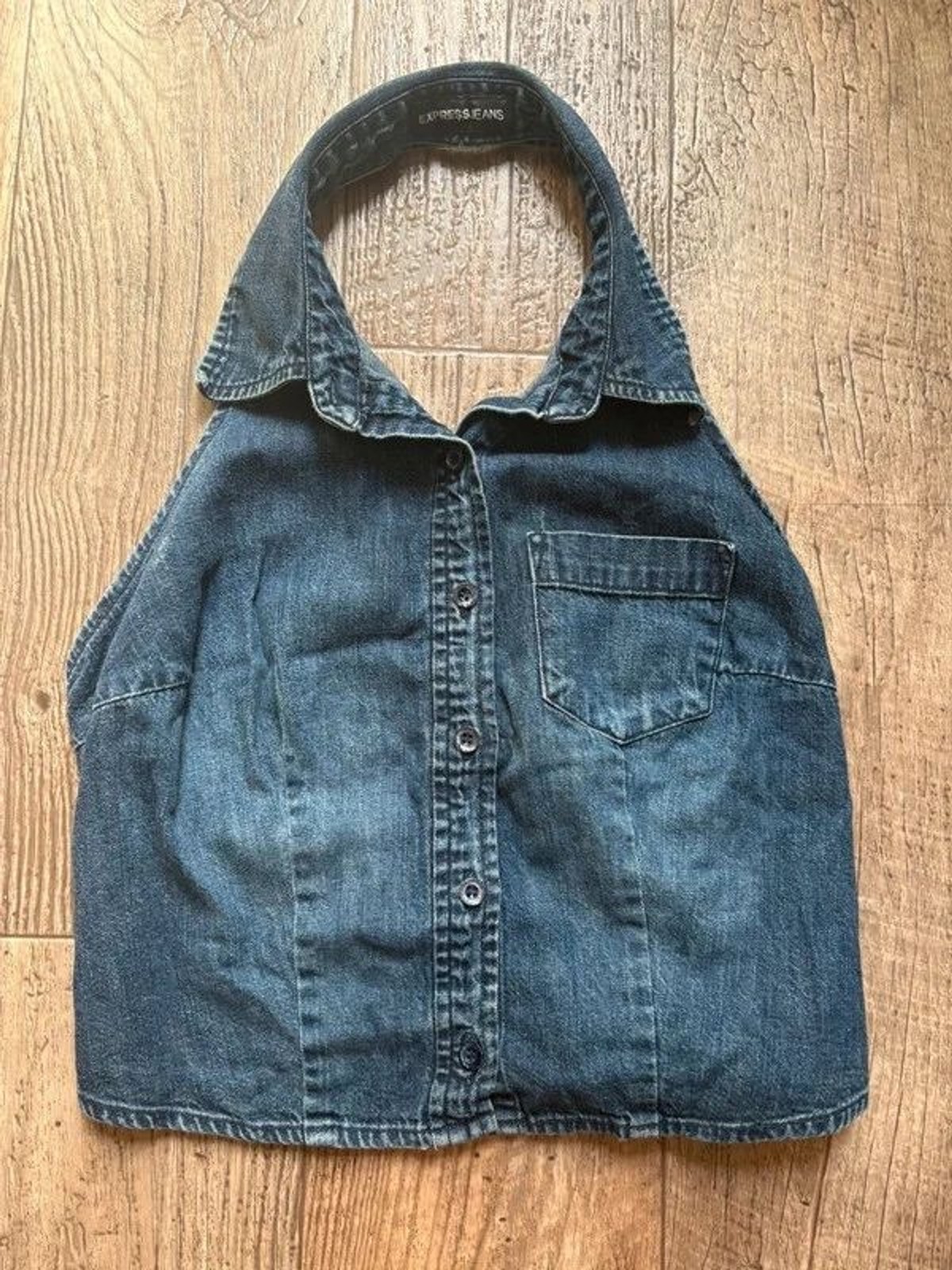 Express Jeans Dark Wash Denim Halter Top, Size S/M Express Jeans Dark Wash Denim Halter Top, Size S/M