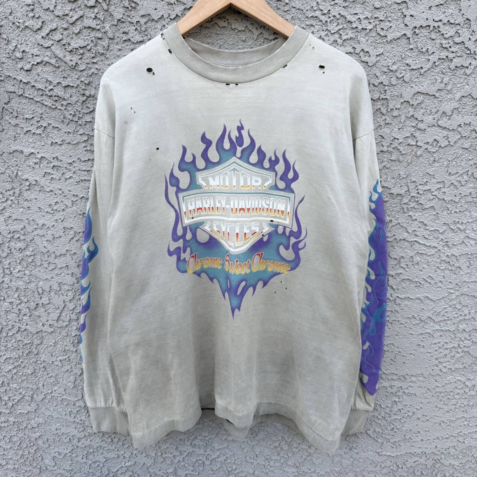 Vintage Harley Davidson Daytona Beach Chrome Sweet Chrome Long Sleeve Flame