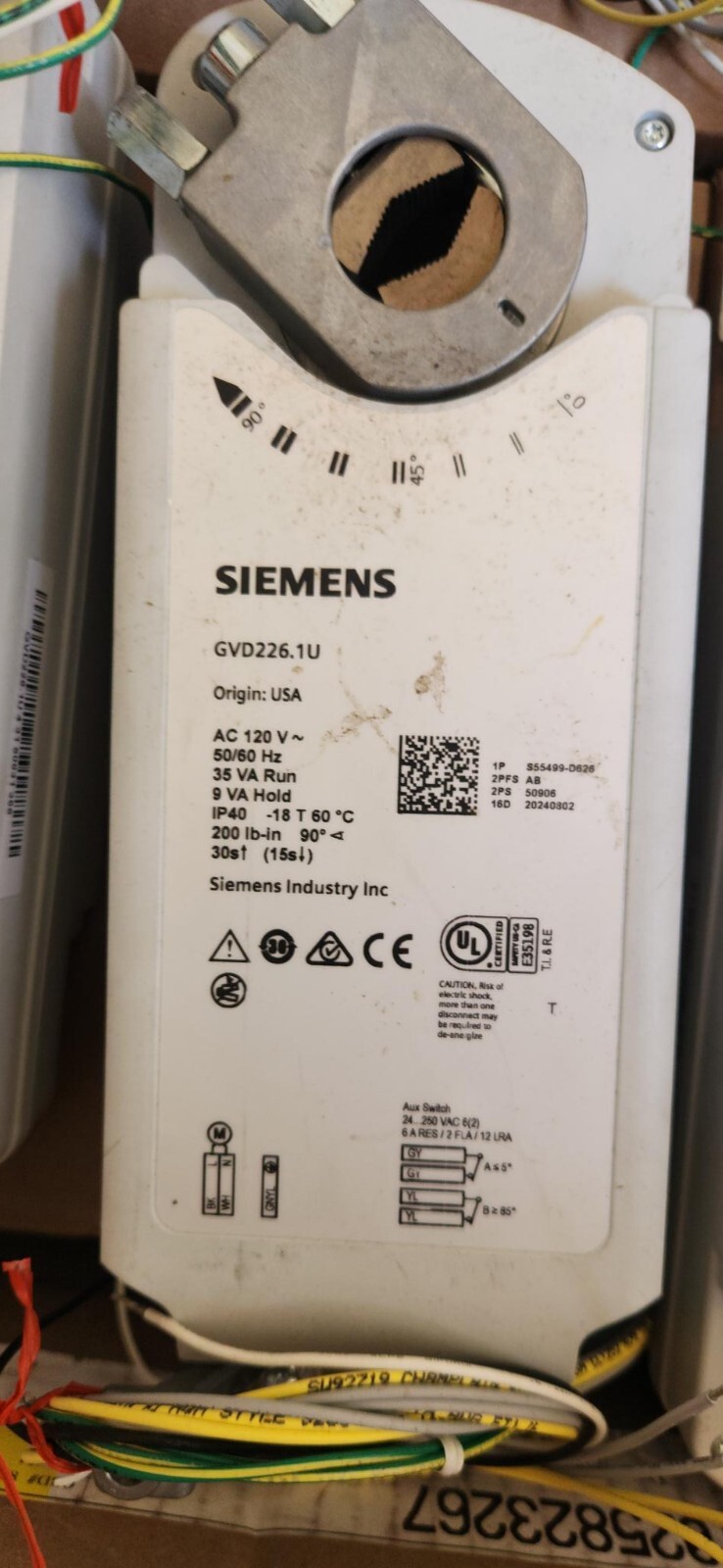 Siemens GVD226.1u Damper Actuator 120 volt, New never wired