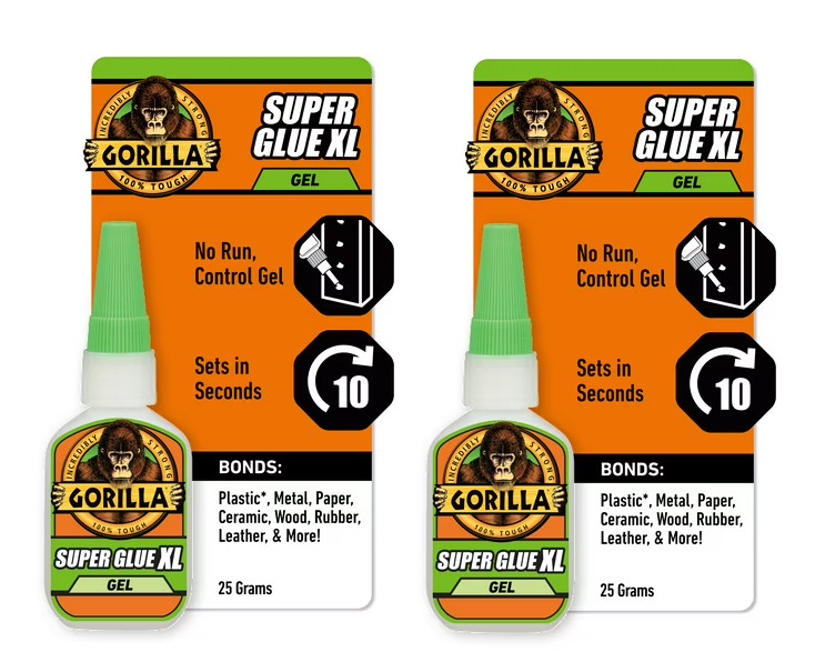 Gorilla Super Glue Gel XL, 25 Gram, Clear, (Pack of 2)