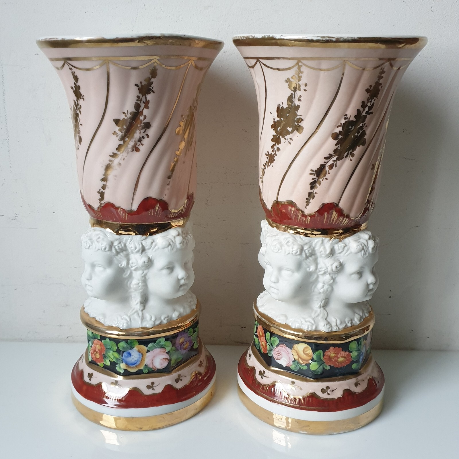 2 Antique Cornet Vases Antique Porcelain 1900 No Sevres Meissen Gardner