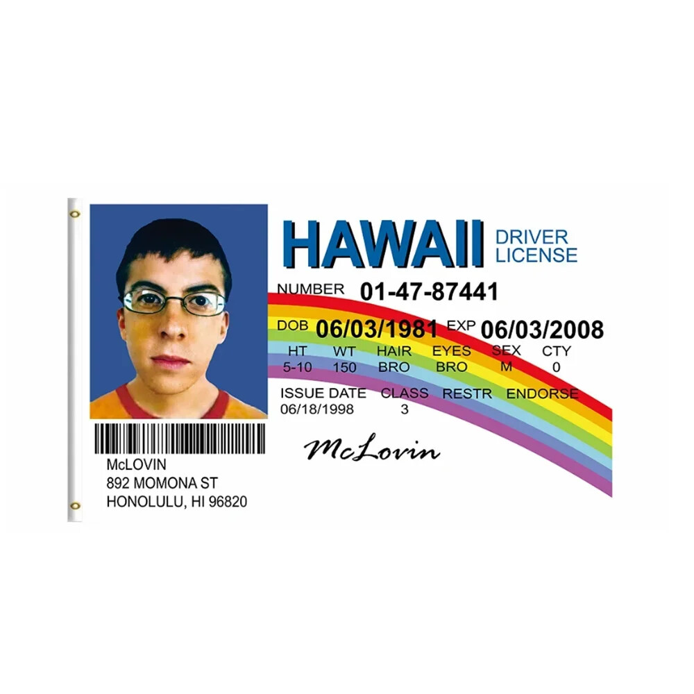 Mclovin Flag Fake ID Driver License HAWAII Mclovin Flag Outdoor Decor 90x150cm