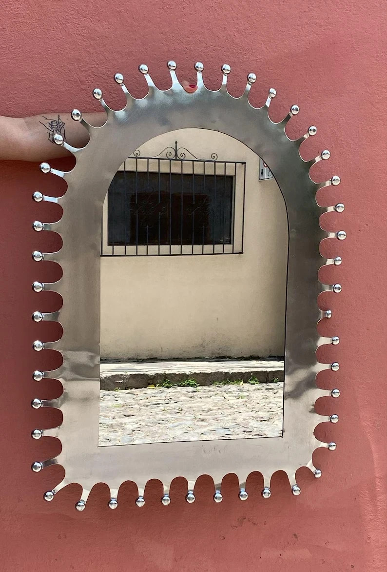 PUNCHED TIN MIRROR hacienda style mirror, folk art, handmade 16''inch PUNCHED TIN MIRROR hacienda style mirror, folk art, handmade 16''inch