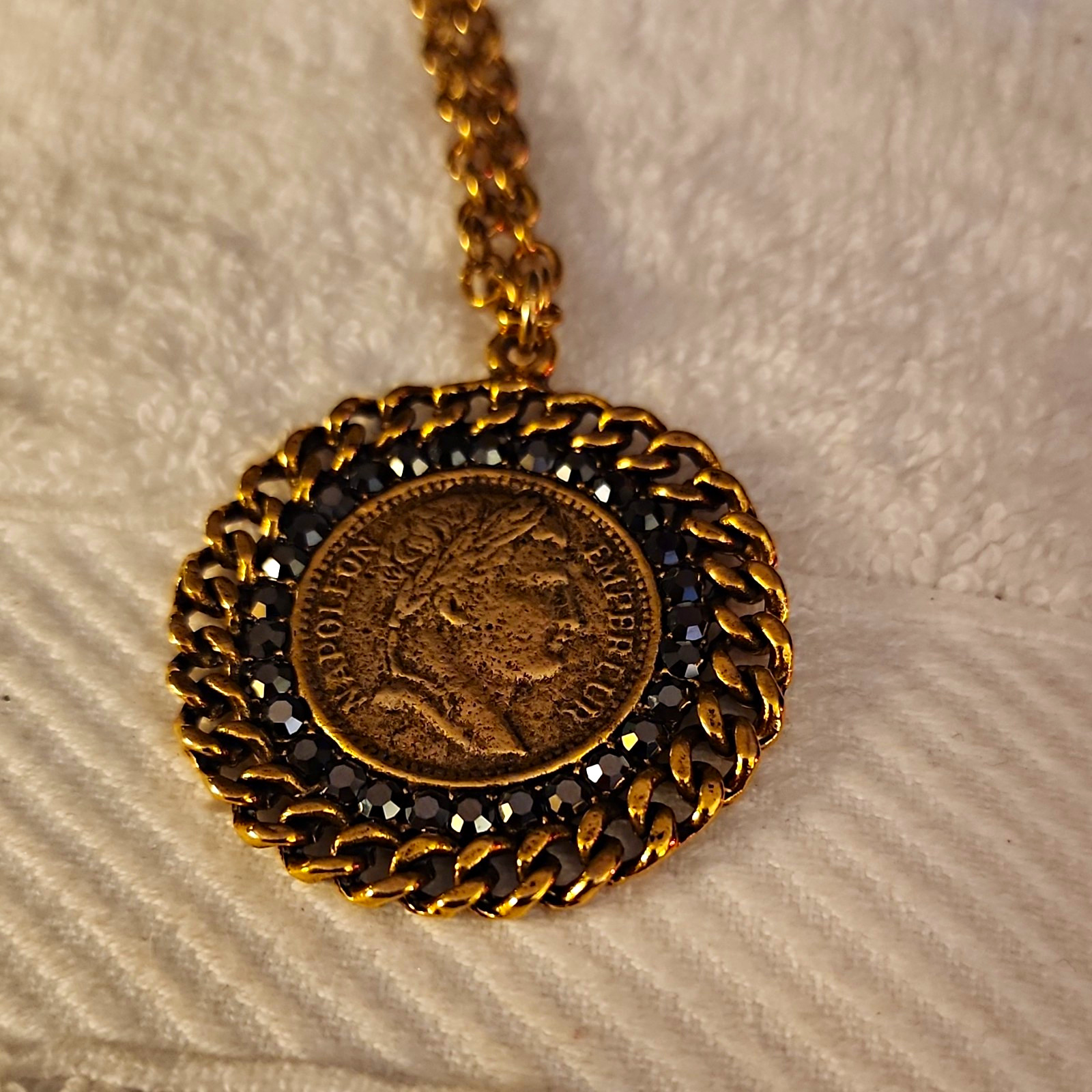 Yochi NY Vintage Coin Medallion Necklace Gold Tone Napoleon Pendant 32\