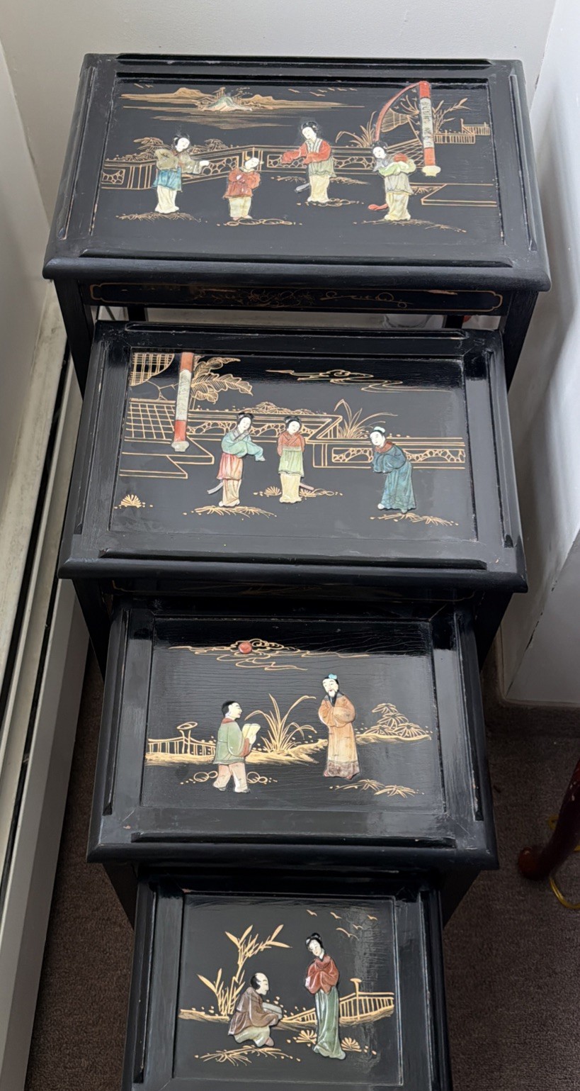 Vintage Set of Four Oriental Asian Nesting Tables