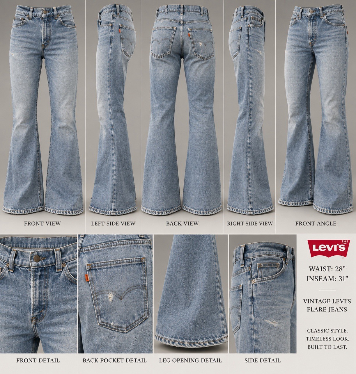 Vintage 70s Levi’s 684 Big Bell Jeans Orange Tab Bell Bottom 28x31 Distressed